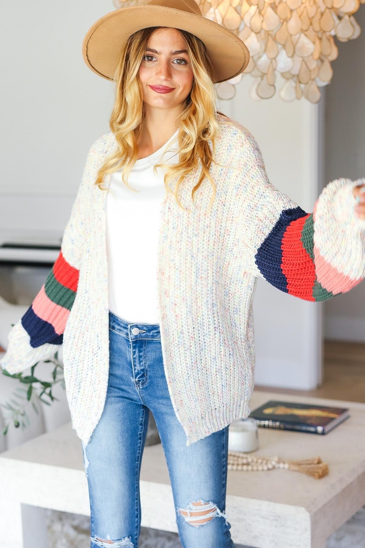 Multi Color Oversized Sweater Open Cardigan