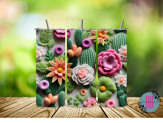 3D Cactus Blooms Tumbler: Western Refreshment!