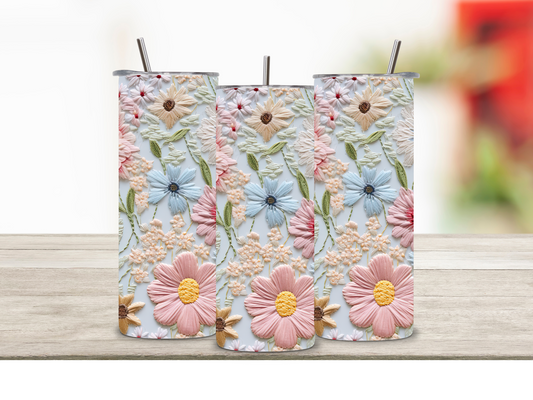 Textured Spring Flowers Tumbler: Sip in Style!