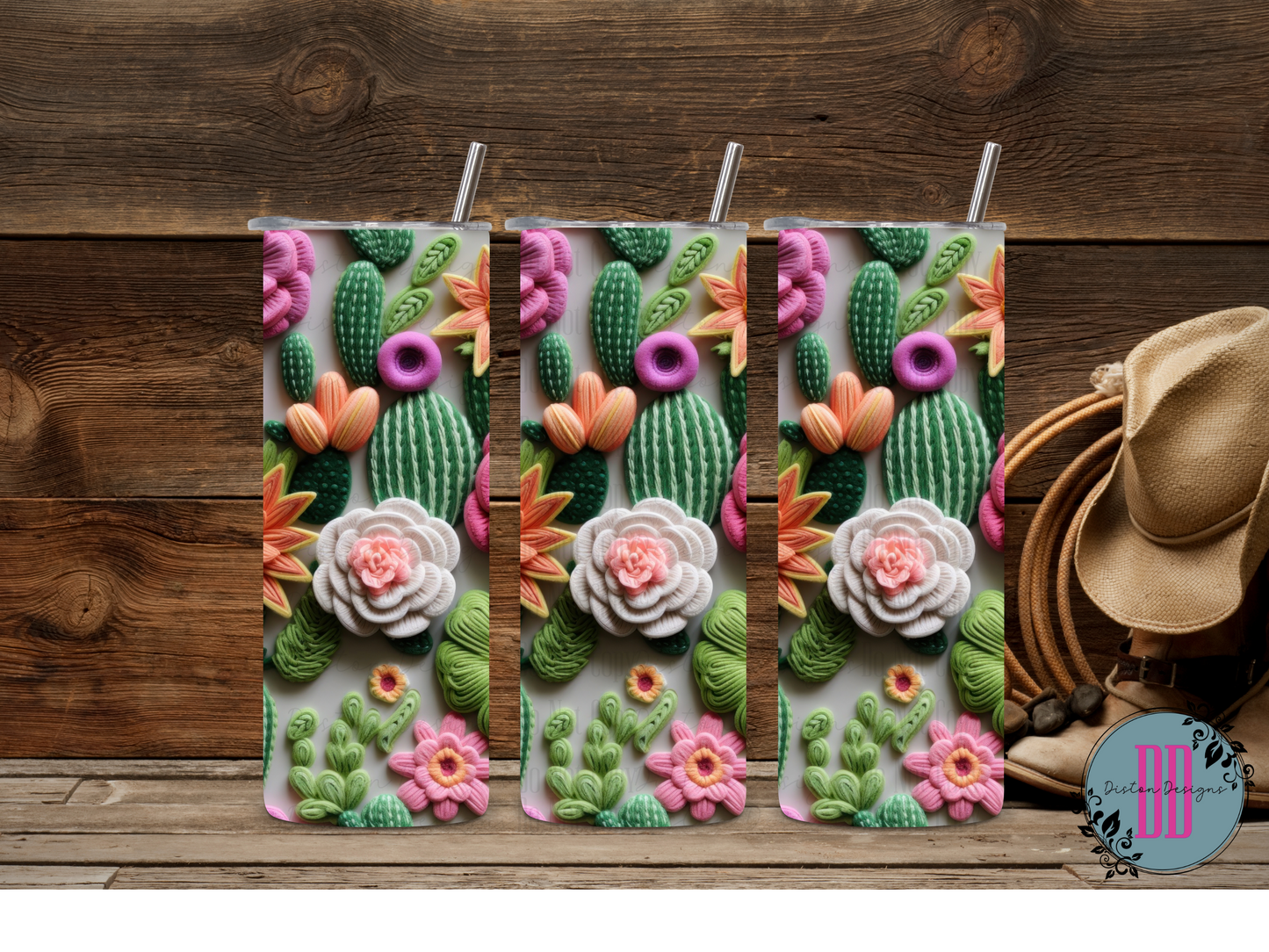 3D Cactus Blooms Tumbler: Western Refreshment!