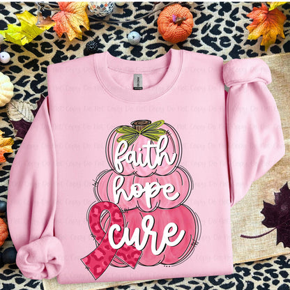 Faith, Hope, Cure - Pink Ribbon Pumpkin Sweatshirt