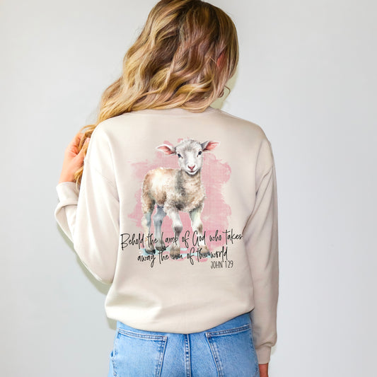 Behold the Lamb of God Shirt: John 1:29 Scripture, Watercolor Elegance for Women