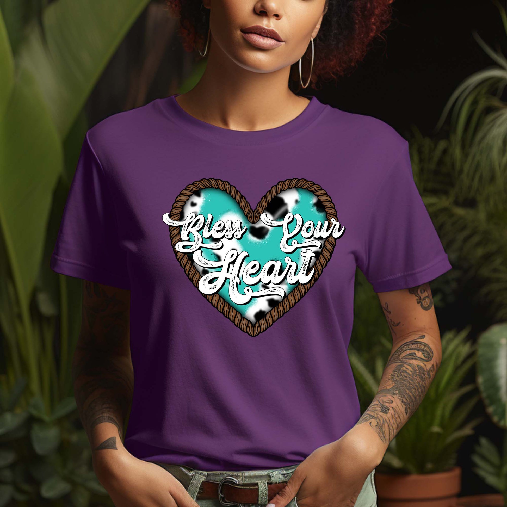 Women's Graphic Western T-shirt, Purple Western bless your heart tee 