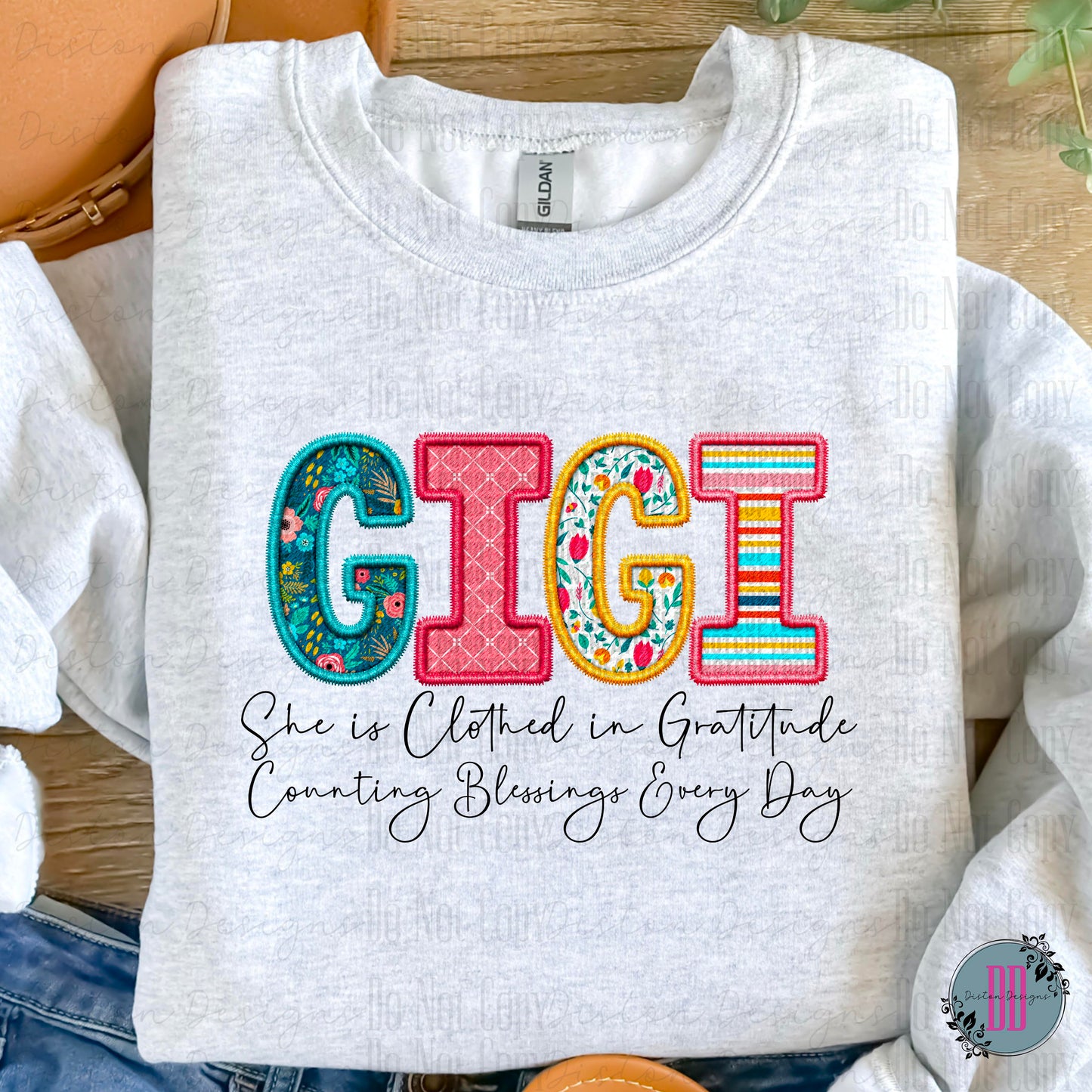 Mama Clothed in Gratitude Shirt: Faux Embroidery, Multiple Name Options, Gildan Comfort for Special Women