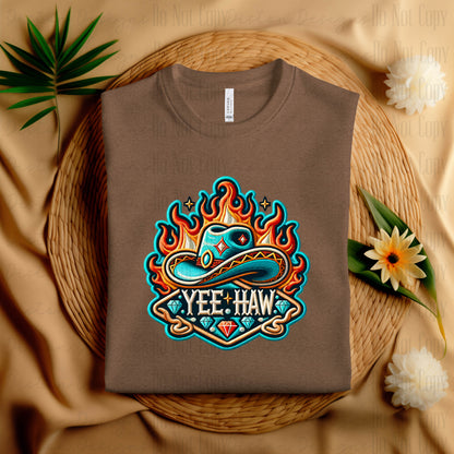 Yee-Haw Cowboy Hat Flame T-Shirt