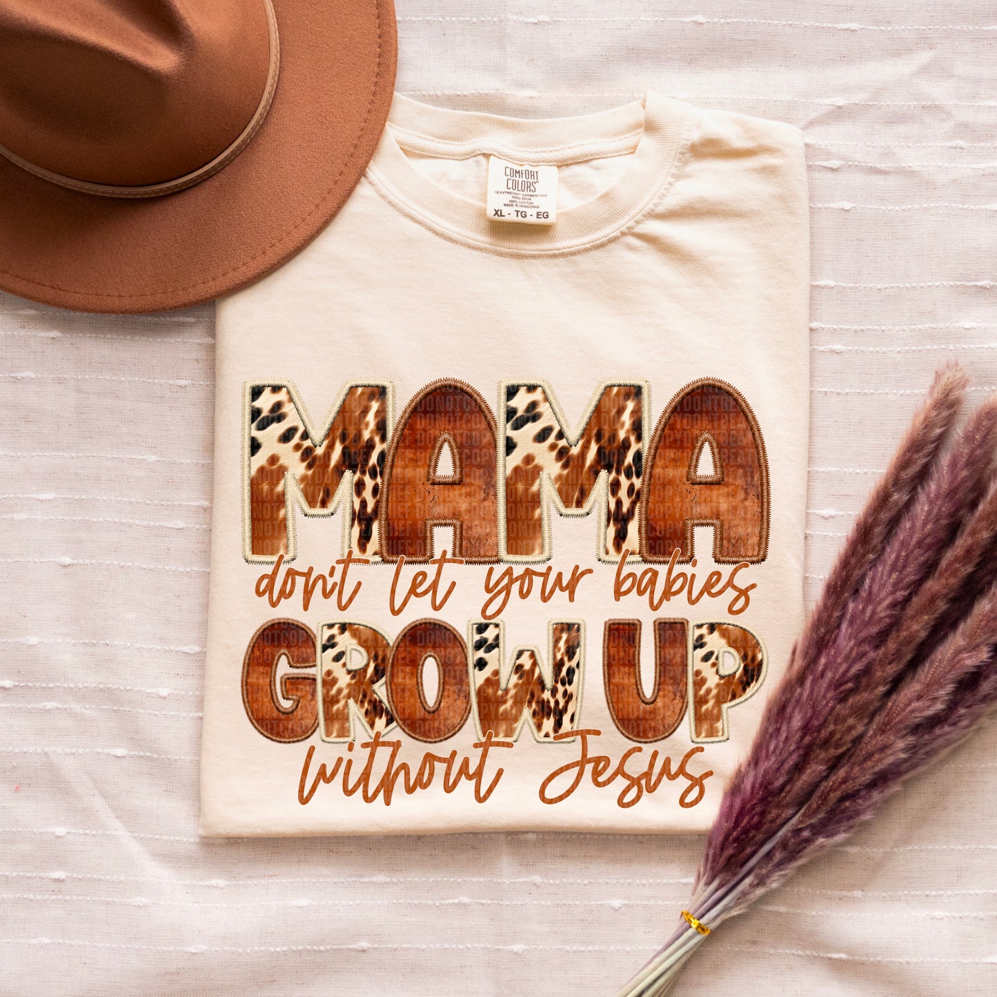 Mama's Don't Let Your Babies Grow Up Without Jesus Shirt: Western-Style Faithful Humor, Cow Print, Gildan Comfort