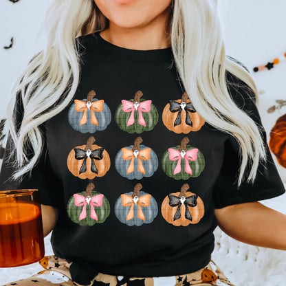 Spooky & Chic Coquette Pumpkin Ghost Bow T-Shirt