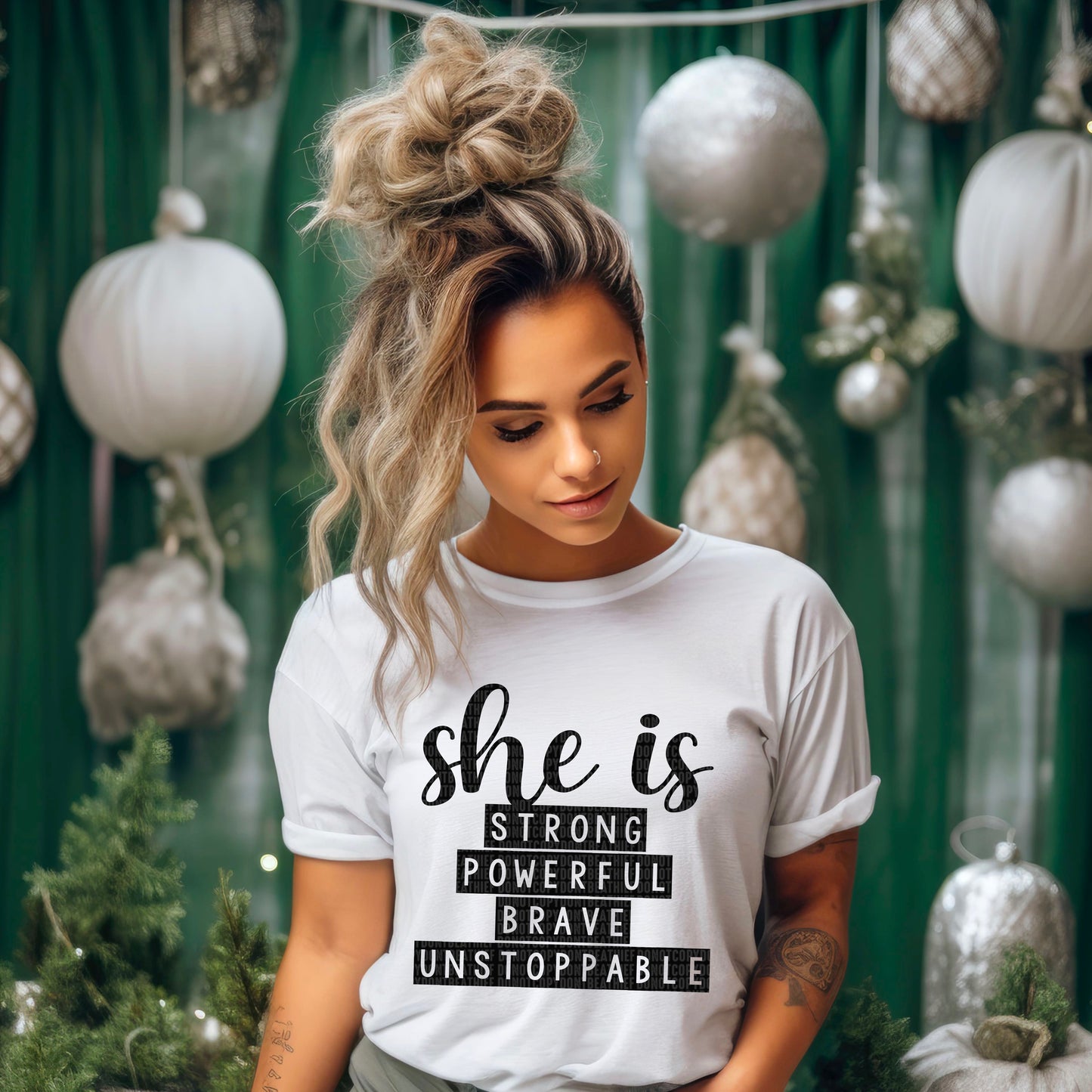 She Is Strong Powerful Brave Unstoppable, Women's Empowerment Tee