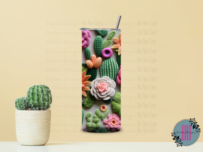 3D Cactus Blooms Tumbler: Western Refreshment!