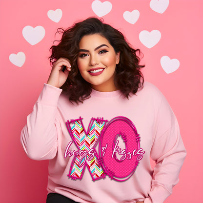 XO Hugs & Kisses Tee: Faux Embroidery, Vibrant Colors for Women