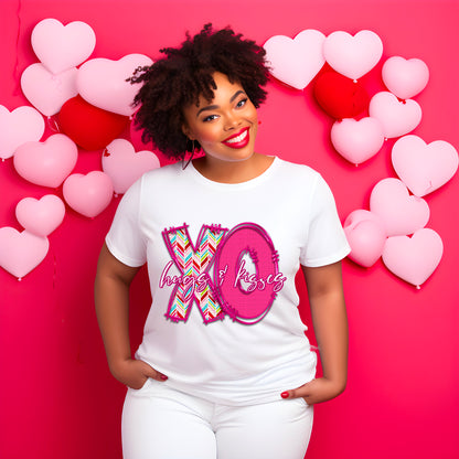 XO Hugs & Kisses Tee: Faux Embroidery, Vibrant Colors for Women