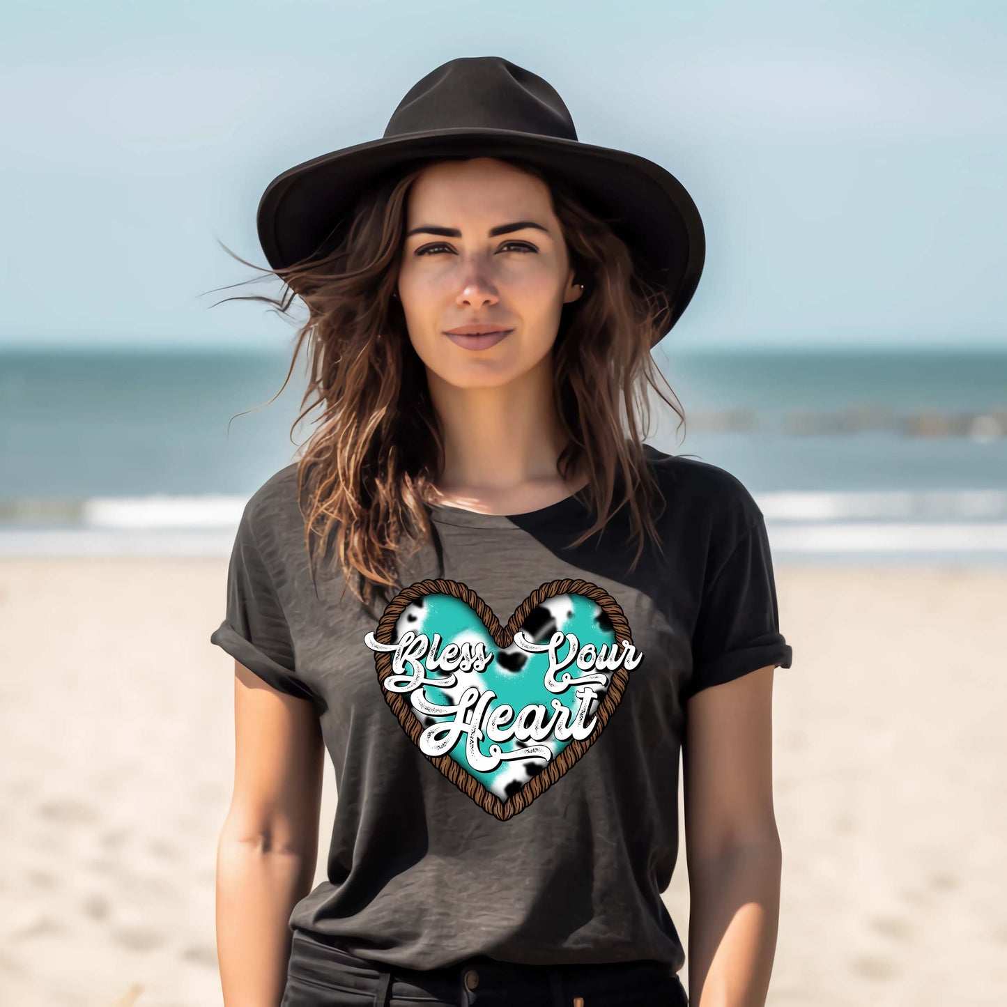 Bless your heart Western Women's Graphic Black Tee Front