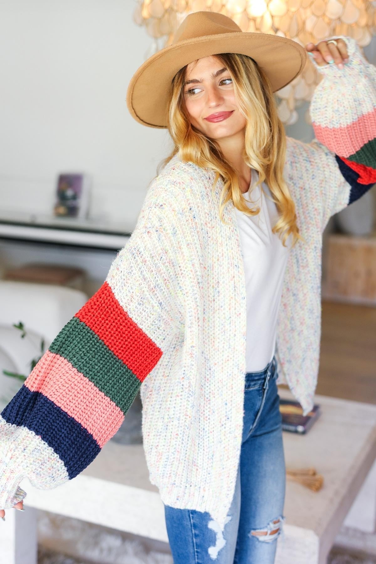 Multi Color Oversized Sweater Open Cardigan