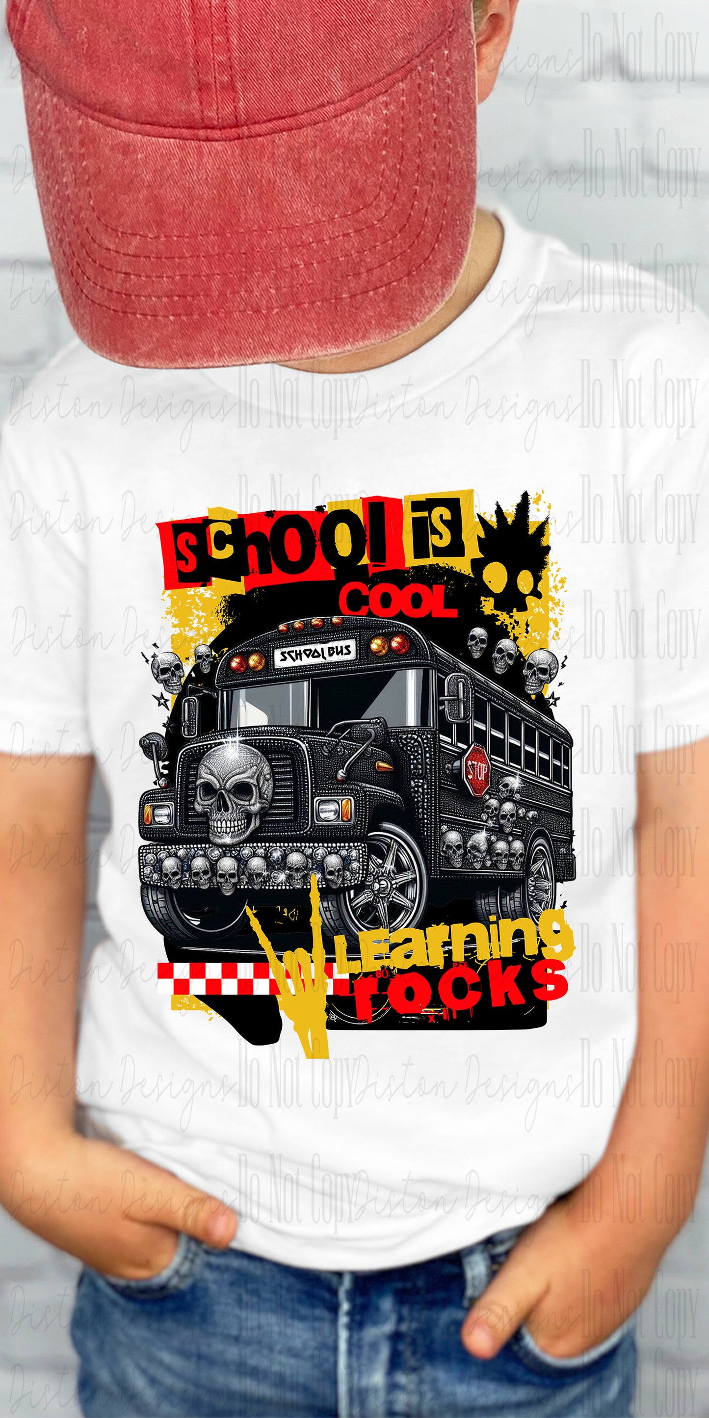 School Is Cool Skull Bus Kids Tee