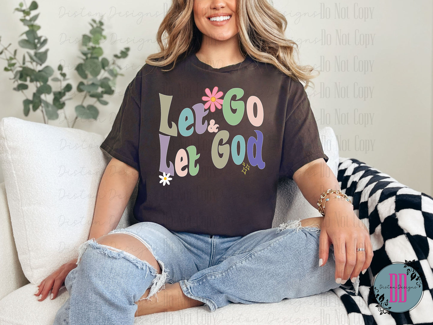 Let Go & Let God Retro Graphic Tee - Women's Faith Inspired Casual Wear