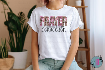 Prayer Connection Shirt: Western-Style Pink Cowprint, Faux Embroidered Graphic, Gildan Soft Style for Women of Faith