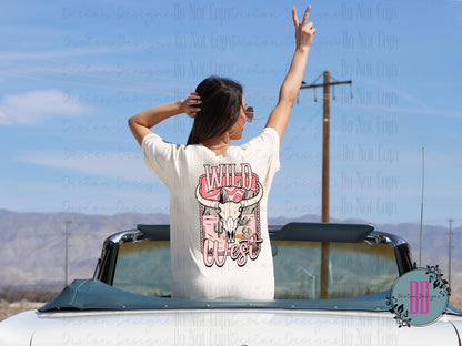 Wild West T-shirt: Distressed Graphic, Western Style, Cow Skull Pocket Design, 100% Cotton Comfort